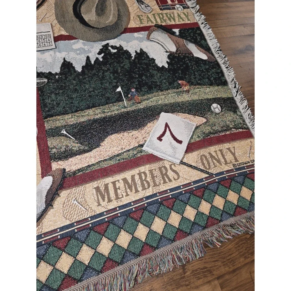 Vintage Golf Throw Blanket Clubhouse Member Eagle Par  Green Afghan 45